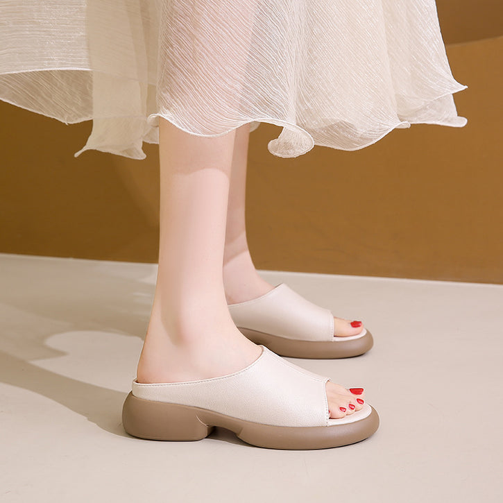 Women's Leather Versatile Fashion Slide Sandals (In Stock)