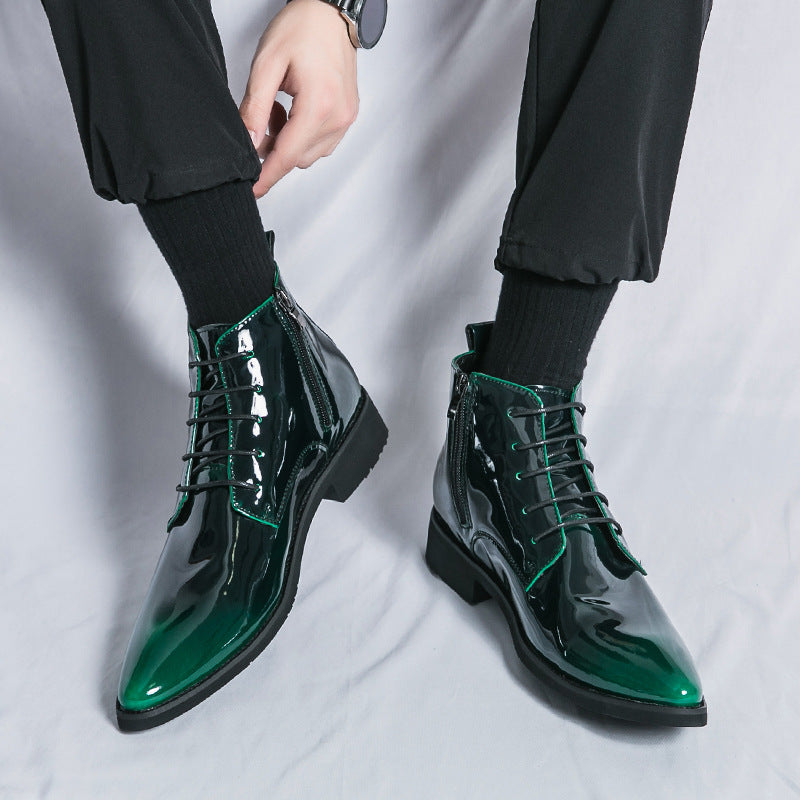 Men's Leather Fashion High-Top Pointed Boots