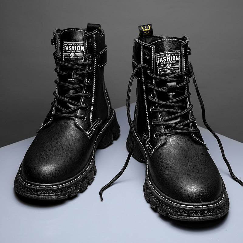 Men's Side Zipper Trendy Mid-tube Leather Boots
