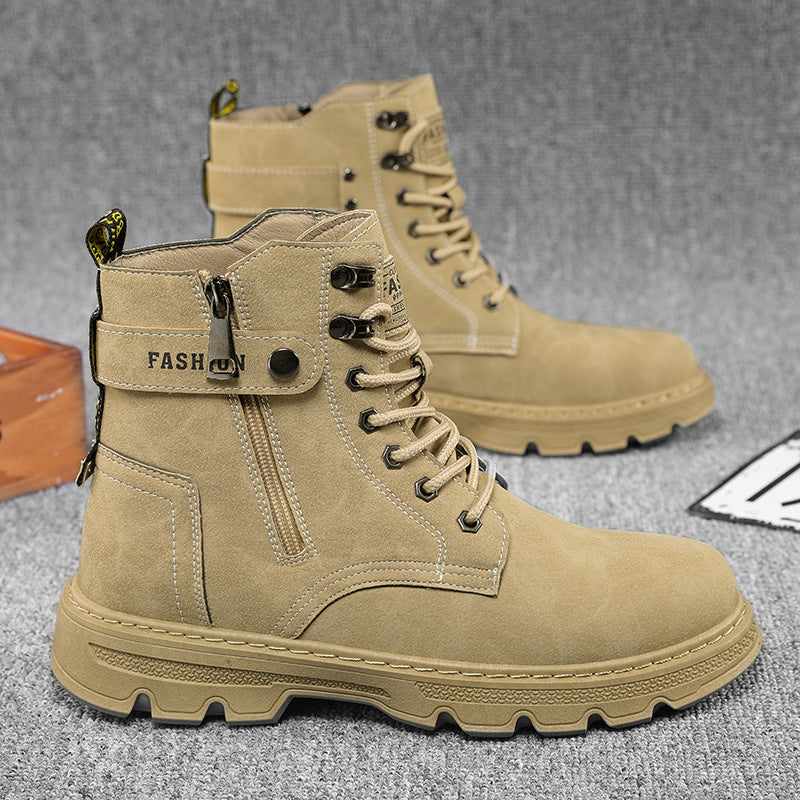 Men's Side Zipper Trendy Mid-tube Leather Boots