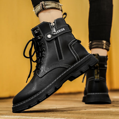 Men's Side Zipper Trendy Mid-tube Leather Boots