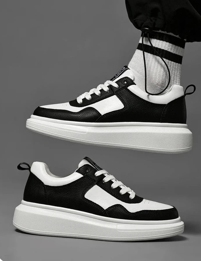 Men's Cowhide Leather Muffin Trendy Casual Sneakers