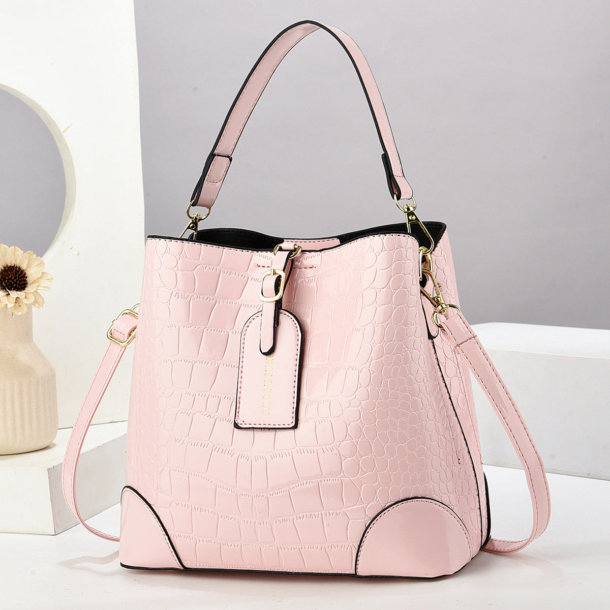 Women's Bucket Bag Crocodile Pattern Shoulder Bag