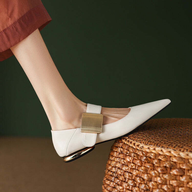 Women's Leather Metal Buckle Mary Jane Shoes