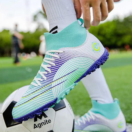 Men's Fly-Knitting High-Top Football Turf Sports Shoes