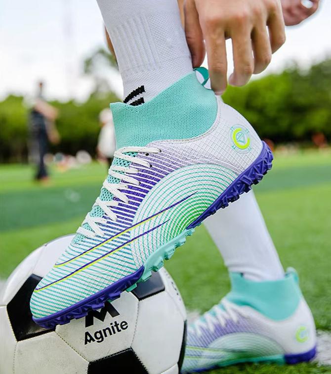 Men's Fly-Knitting High-Top Football Turf Sports Shoes