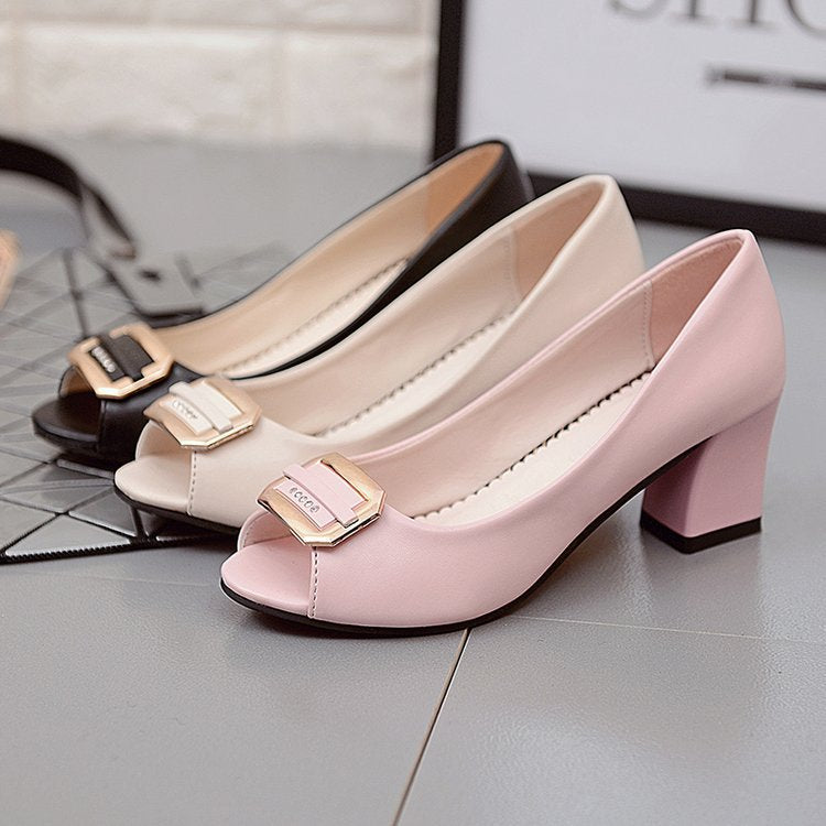 Women's High Heel Metal Buckle Leather Shoes