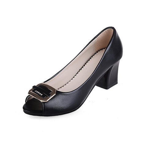 Women's High Heel Metal Buckle Leather Shoes