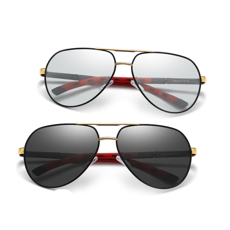 Men's Metal Polarized Color-changing Round Sunglasses