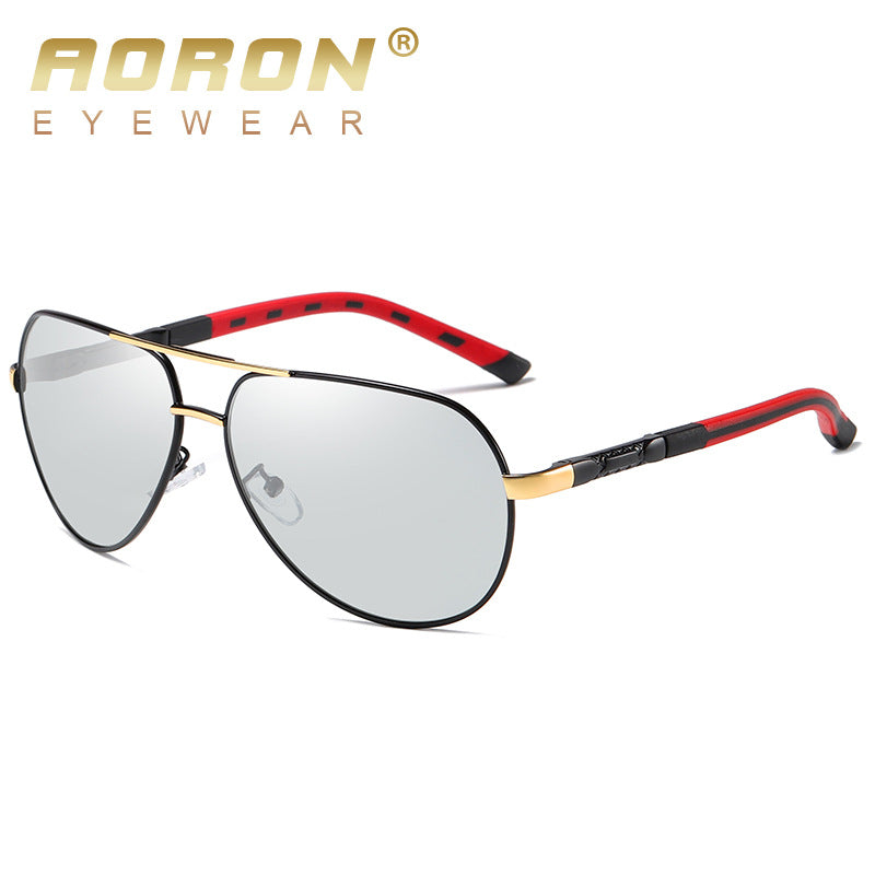 Metal Polarized Color-changing Round  Driving Sunglasses