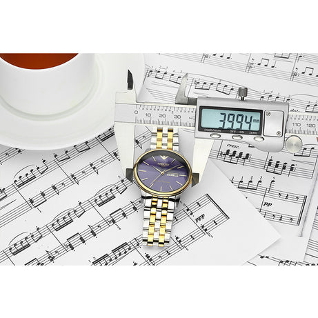 Men's Gold Double Calendar Solid Steel Belt Watch