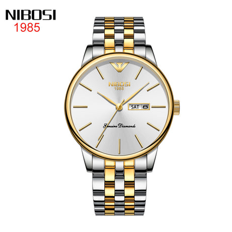 Men's Gold Double Calendar Solid Steel Belt Watch