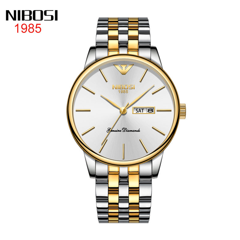 Men's Gold Double Calendar Solid Steel Belt Watch