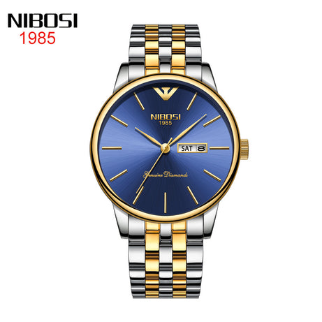 Men's Gold Double Calendar Solid Steel Belt Watch