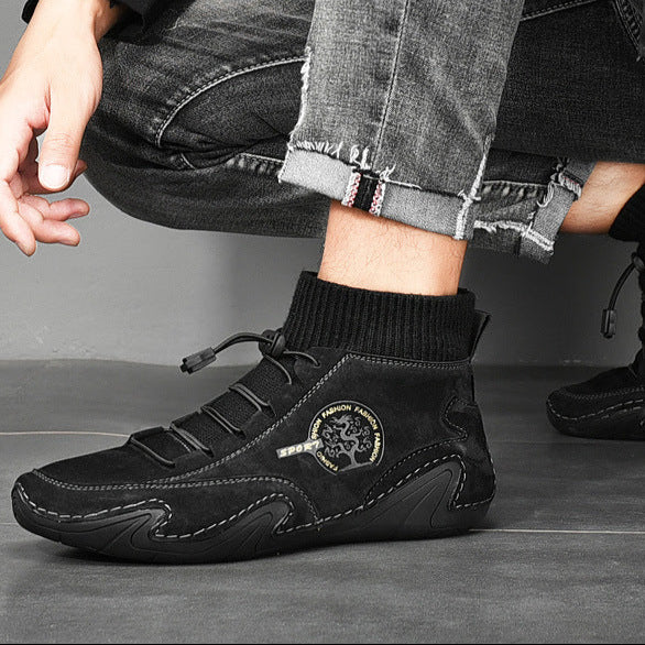 Men's Leather Fashionable High-Top Casual Shoes