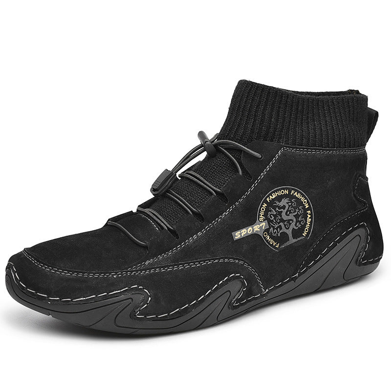 Men's Leather Fashionable High-Top Casual Shoes