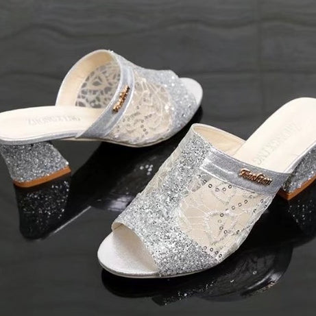 Women's Spring and Summer Middle Heel Mesh Sandals