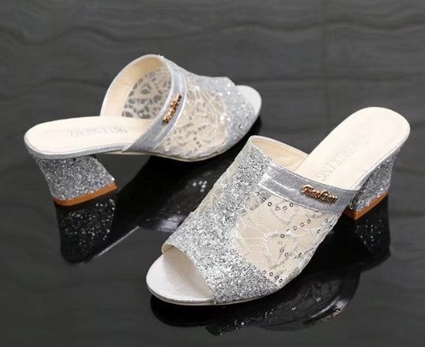 Women's Spring and Summer Middle Heel Mesh Sandals