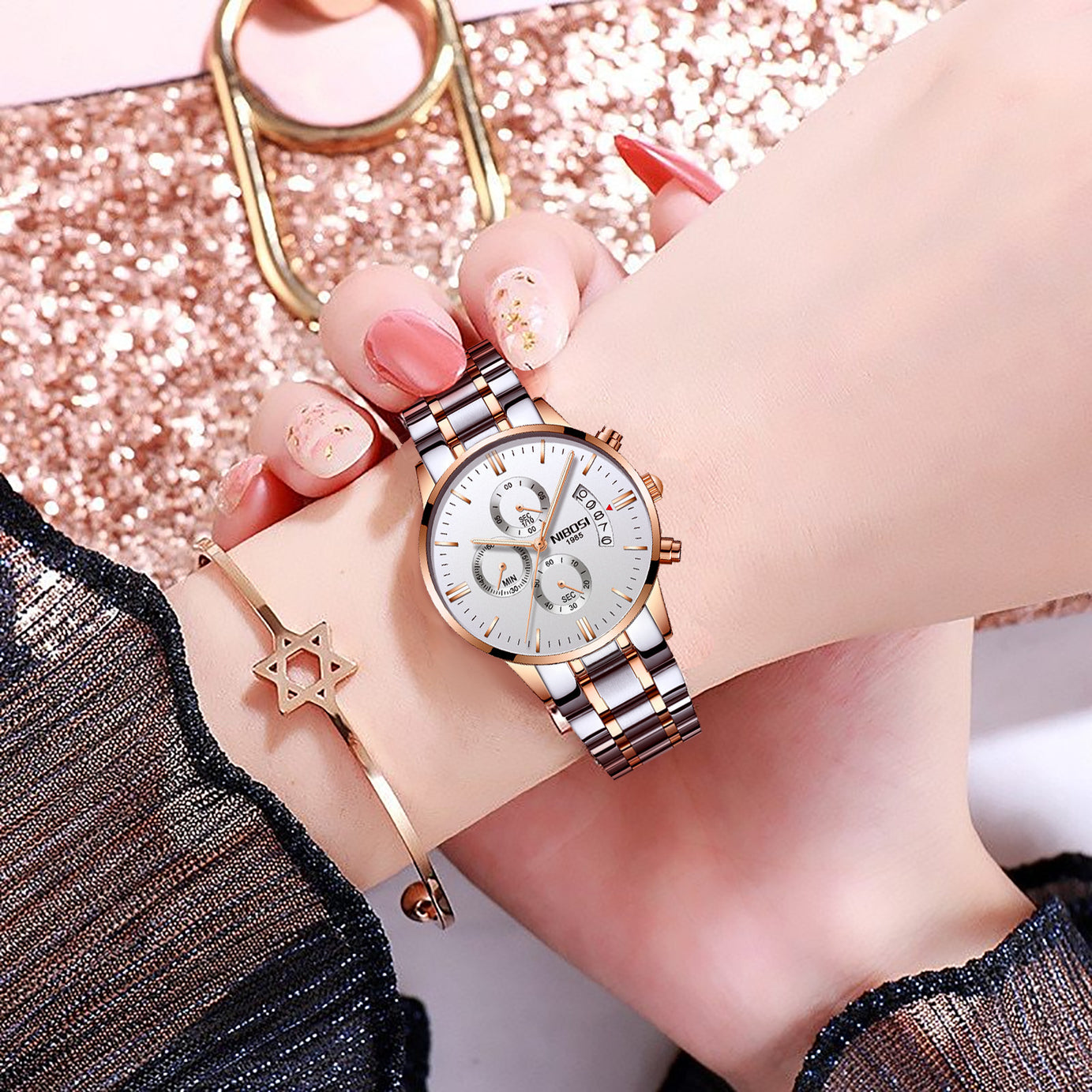 Women's Stainless Steel Double Snap Fashion Watch