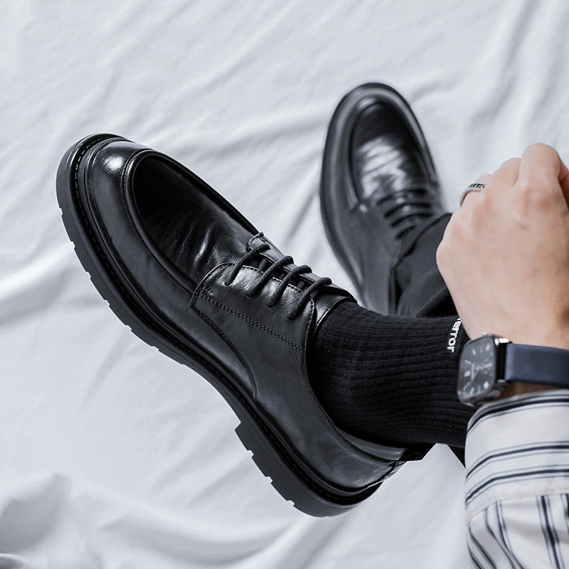 Men's Leather Business Casual Shoes - Pure Black | Office Shoes, Classic Foot wear