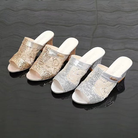 Women's Spring and Summer Middle Heel Mesh Sandals