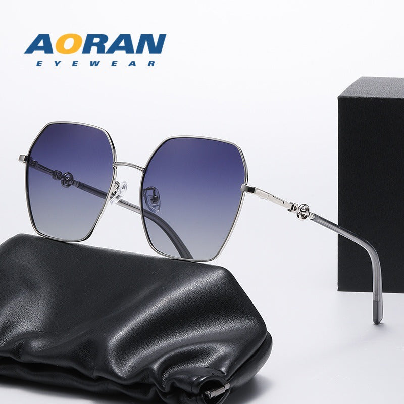 Women's Large Frame Polarized Metal Retro Protection Sunglasses