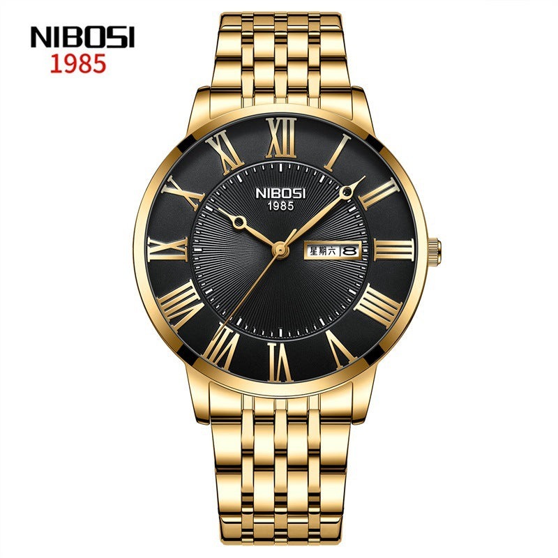 Men's Simple Gold Steel Belt Quartz Watch