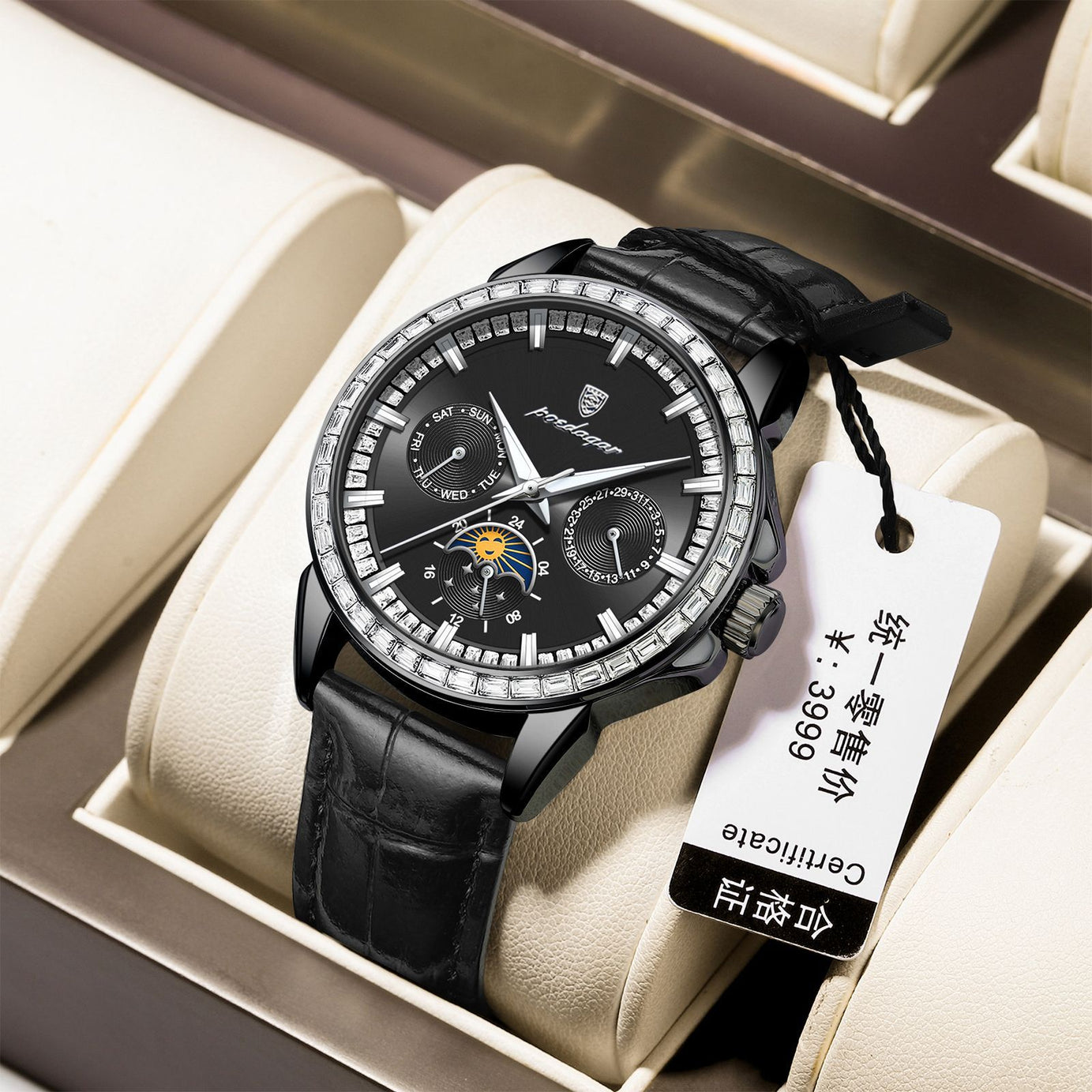 Men's  Diamond-encrusted Quartz Watch