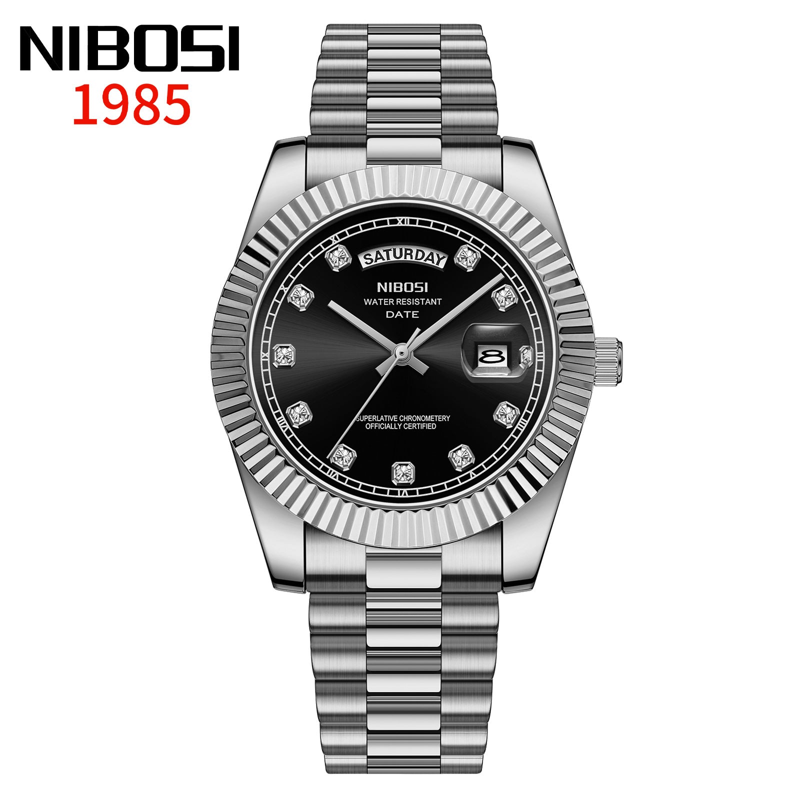 Men's Sun Pattern Dial Solid Steel Belt Watch