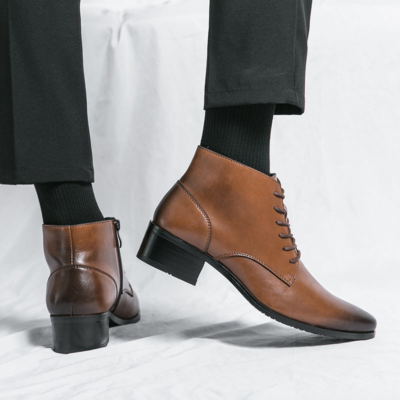 Men's Fashion High Top Pointed Leather Shoes