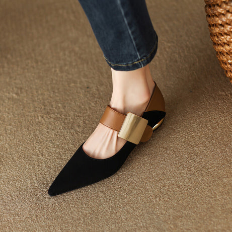 Women's Leather Metal Buckle Mary Jane Shoes