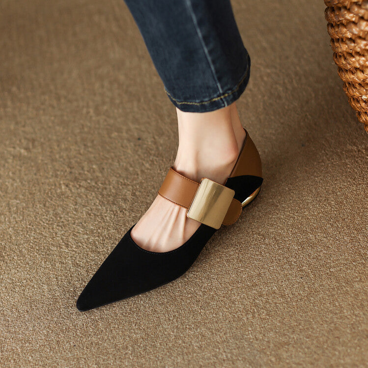 Women's Leather Metal Buckle Mary Jane Shoes