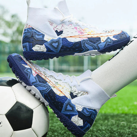 Men's Fly Knitting High-Top Football Turf Sports Shoes