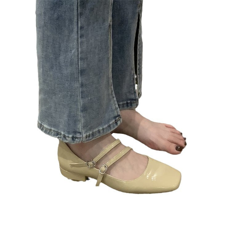 Women's Coarse Heel Burgundy Leather Shoes