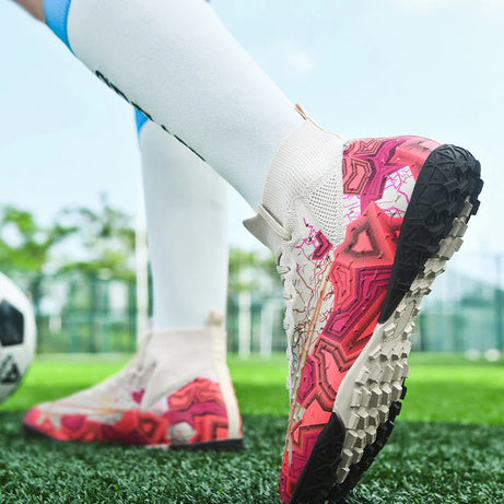 Men's Fly Knitting High-Top Football Turf Sports Shoes