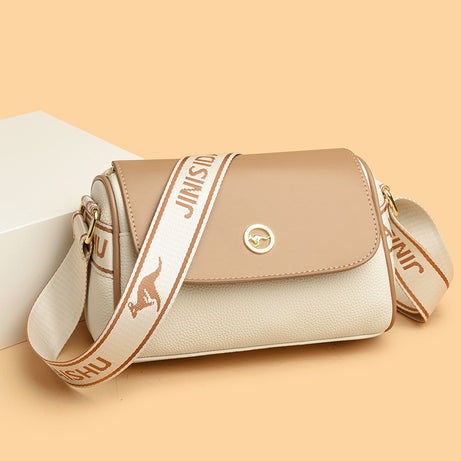 Women's Leather Contrasting Trendy Shoulder Bag