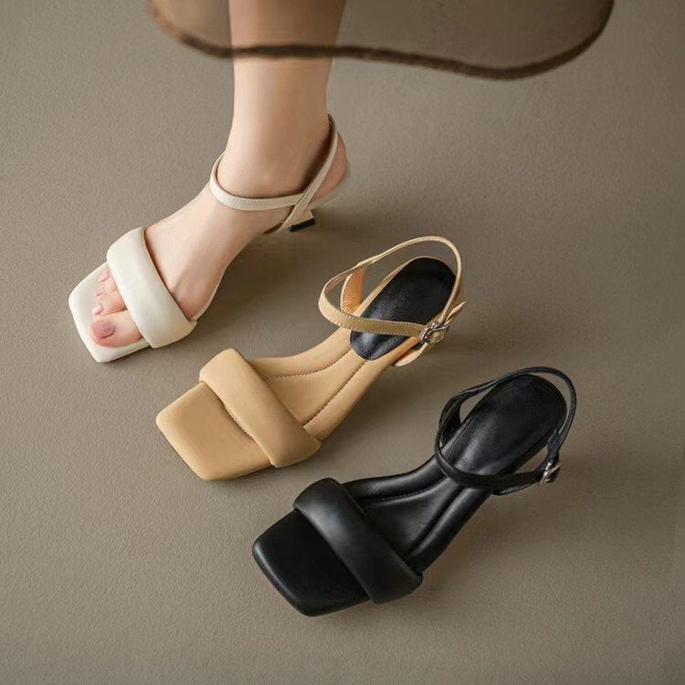 Women's Black Ankle Strap Buckle Sandals