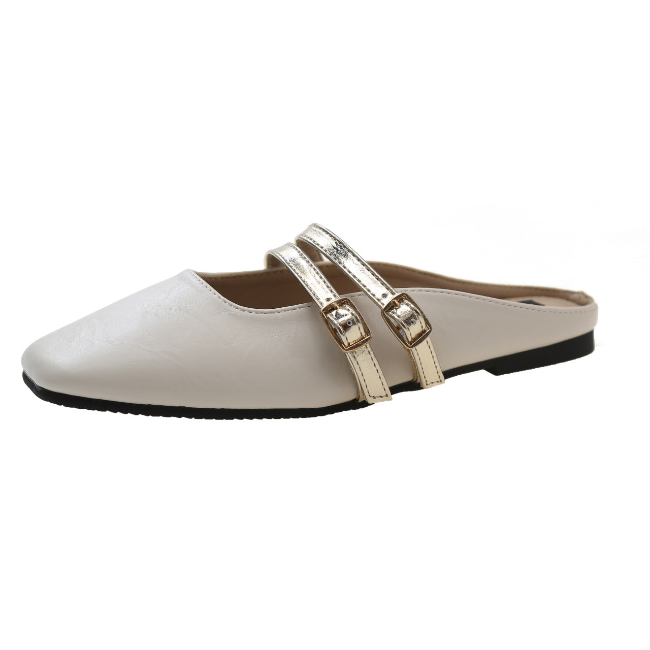Women's Double Buckle Lazy Flat Slippers