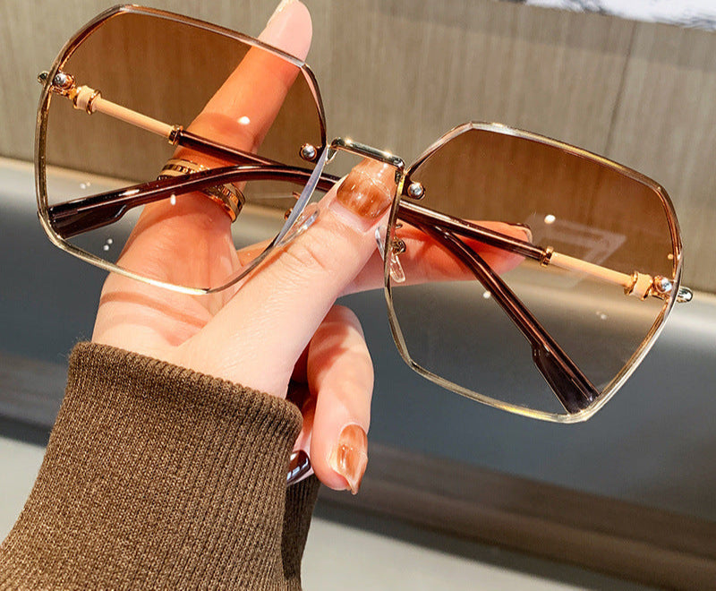 Women's Round Face Thin Large Frame Sunglasses