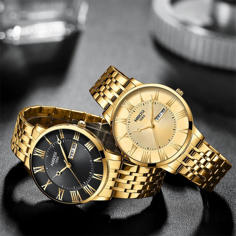 Men's Simple Gold Steel Belt Quartz Watch