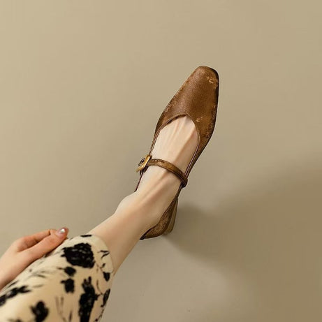 Women's Square Toe Elegant Buckle Leather Shoes