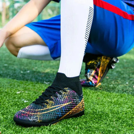 Men's Fly Knitting High-Top Football Turf Sports Shoes (In Stock)