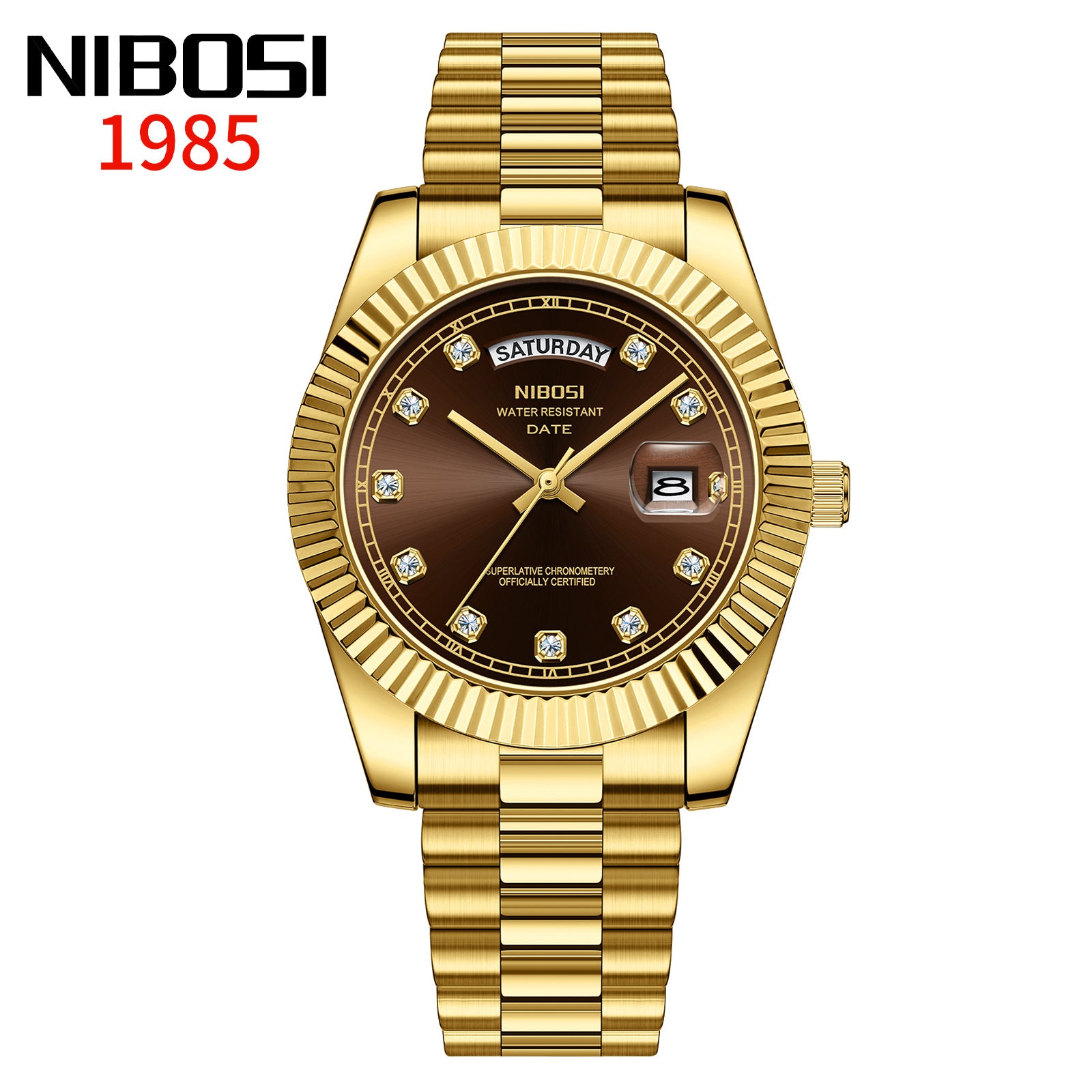 Men's Sun Pattern Dial Solid Steel Belt Watch