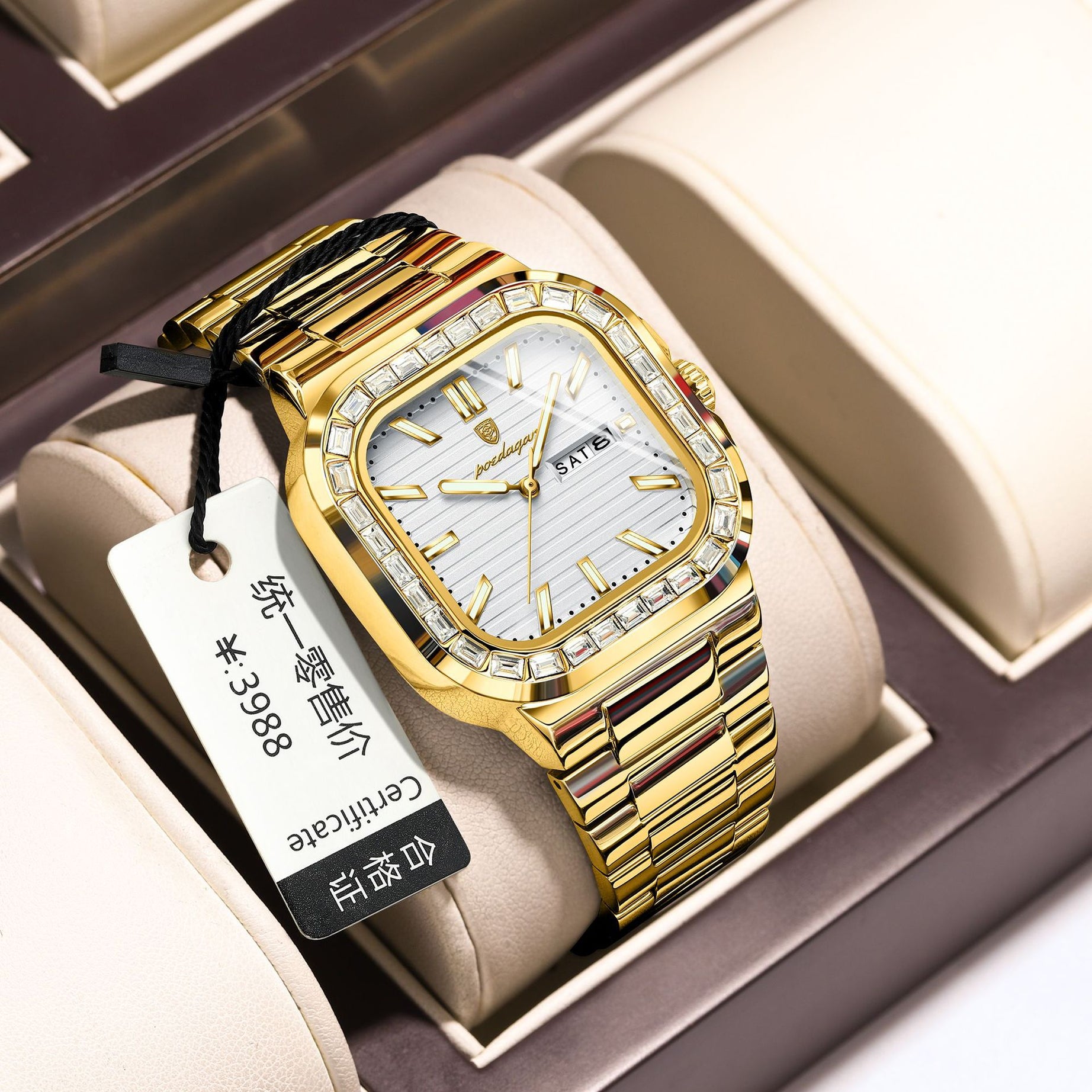 Men's Diamond-encrusted Calendar Watch