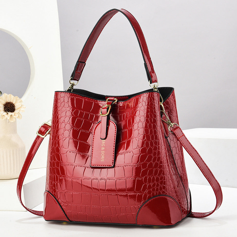 Women's Bucket Bag Crocodile Pattern Shoulder Bag
