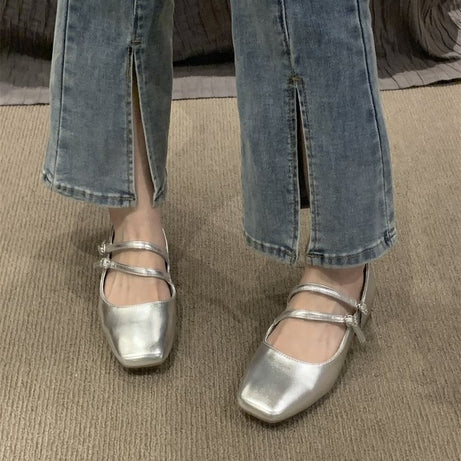 Women's Coarse Heel Burgundy Leather Shoes