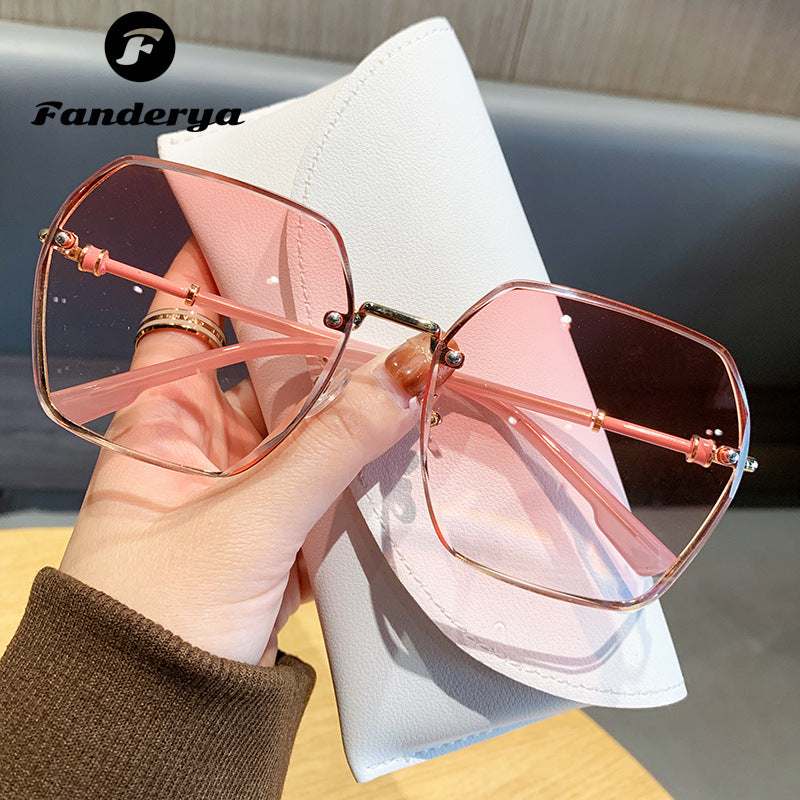 Women's Round Face Thin Large Frame Sunglasses