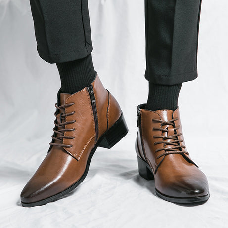 Men's Fashion High Top Pointed Leather Shoes