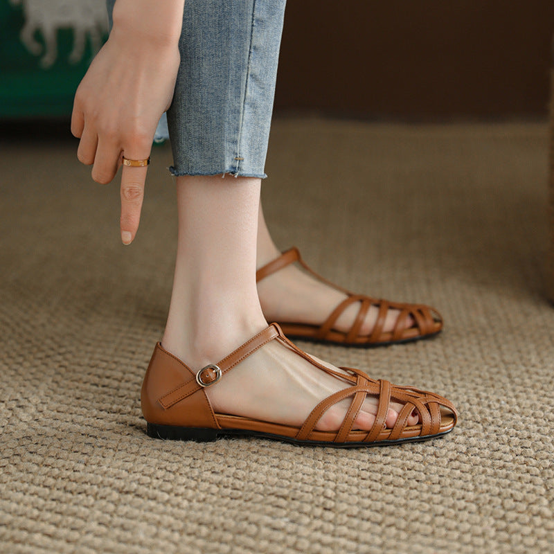 Women's Leather T-Shaped Sandals