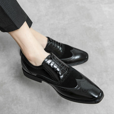 Men's Leather British Style Brock Carved Shoes